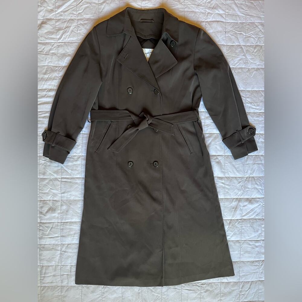 Jacqueline Ferrar Olive Green Double Breasted Belted Trench Coat - 10 Petite
